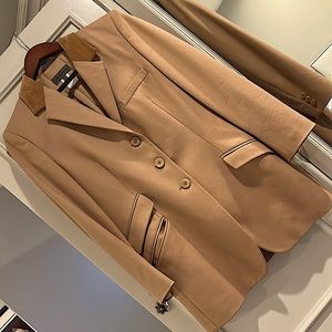 LES COPAINS BLAZER Equestrian style Velvet trimmed Blazer-Camel color Sz44